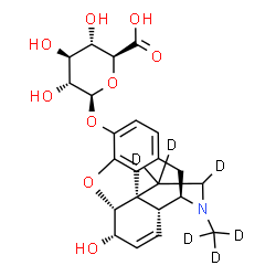 ChemSpider 2D Image | (5alpha,6alpha)-6-Hydroxy-17-(~2~H_3_)methyl(15,15,16-~2~H_3_)-7,8-didehydro-4,5-epoxymorphinan-3-yl beta-D-glucopyranosiduronic acid | C23H21D6NO9