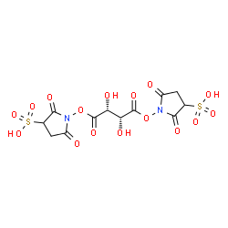 ChemSpider 2D Image | 1,1'-{[(2R,3R)-2,3-Dihydroxy-1,4-dioxo-1,4-butanediyl]bis(oxy)}bis(2,5-dioxo-3-pyrrolidinesulfonic acid) | C12H12N2O16S2