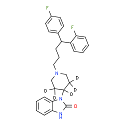 ChemSpider 2D Image | 1-{1-[4-(2-Fluorophenyl)-4-(4-fluorophenyl)butyl](3,3,4,5,5-~2~H_5_)-4-piperidinyl}-1,3-dihydro-2H-benzimidazol-2-one | C28H24D5F2N3O