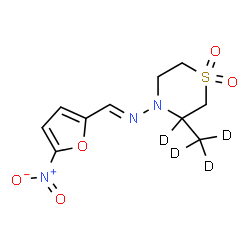 ChemSpider 2D Image | (E)-N-[3-(~2~H_3_)Methyl-1,1-dioxido(3-~2~H)-4-thiomorpholinyl]-1-(5-nitro-2-furyl)methanimine | C10H9D4N3O5S