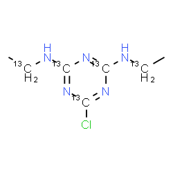 ChemSpider 2D Image | 6-Chloro-N,N'-bis[(1-~13~C)ethyl](~13~C_3_)-1,3,5-triazine-2,4-diamine | C213C5H12ClN5