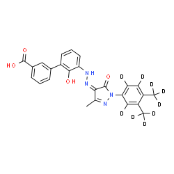 ChemSpider 2D Image | 3'-[(2Z)-2-(1-{3,4-Bis[(~2~H_3_)methyl](~2~H_3_)phenyl}-3-methyl-5-oxo-1,5-dihydro-4H-pyrazol-4-ylidene)hydrazino]-2'-hydroxy-3-biphenylcarboxylic acid | C25H13D9N4O4