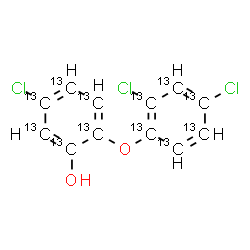 ChemSpider 2D Image | 5-Chloro-2-{[2,4-dichloro(~13~C_6_)phenyl]oxy}(~13~C_6_)phenol | 13C12H7Cl3O2