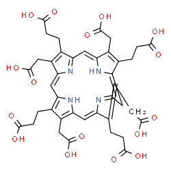 ChemSpider 2D Image | 3,3',3'',3'''-[3,8,13,18-Tetrakis(carboxymethyl)-2,7,12,17-porphyrintetrayl]tetrapropanoic acid | C40H38N4O16