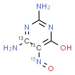 ChemSpider 2D Image | 2,6-Diamino-5-(~15~N)nitroso-4-(5,6-~13~C_2_)pyrimidinol | C213C2H5N415NO2