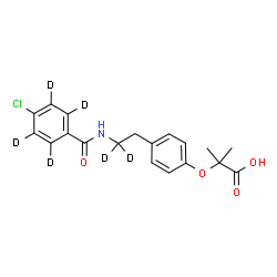 ChemSpider 2D Image | 2-{4-[2-({[4-Chloro(~2~H_4_)phenyl]carbonyl}amino)(2,2-~2~H_2_)ethyl]phenoxy}-2-methylpropanoic acid | C19H14D6ClNO4