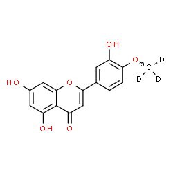 ChemSpider 2D Image | 5,7-Dihydroxy-2-{3-hydroxy-4-[(~13~C,~2~H_3_)methyloxy]phenyl}-4H-chromen-4-one | C1513CH9D3O6