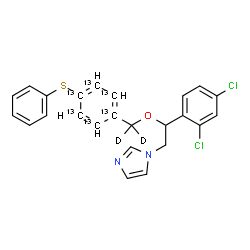 ChemSpider 2D Image | 1-[2-(2,4-Dichlorophenyl)-2-({[4-(phenylsulfanyl)(~13~C_6_)phenyl](~2~H_2_)methyl}oxy)ethyl]-1H-imidazole | C1813C6H18D2Cl2N2OS