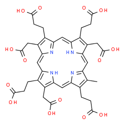 ChemSpider 2D Image | 3,3',3'',3'''-[3,8,17-Tris(carboxymethyl)-13-methyl-2,7,12,18-porphyrintetrayl]tetrapropanoic acid | C39H38N4O14