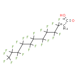 ChemSpider 2D Image | 3,3,4,4,5,5,6,6,7,7,8,8,9,9,10,10,11,11,12,12,12-Henicosafluoro(1,2-~13~C_2_)dodecanoic acid | C1013C2H3F21O2
