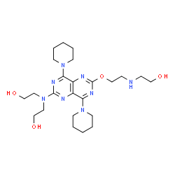 ChemSpider 2D Image | 2,2'-{[6-{2-[(2-Hydroxyethyl)amino]ethoxy}-4,8-di(1-piperidinyl)pyrimido[5,4-d]pyrimidin-2-yl]imino}diethanol | C24H40N8O4