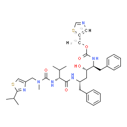 ChemSpider 2D Image | N-{(2S,4S,5S)-4-Hydroxy-1,6-diphenyl-5-[({[(4,5-~13~C_2_)-1,3-thiazol-5-yl(~13~C)methyl]oxy}carbonyl)amino]-2-hexanyl}-N~2~-{[(2-isopropyl-1,3-thiazol-4-yl)methyl](methyl)carbamoyl}-D-valinamide | C3413C3H48N6O5S2