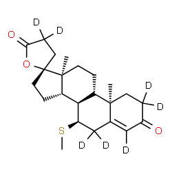 ChemSpider 2D Image | (7R,8R,9S,10R,13S,14S,17R)-10,13-Dimethyl-7-(methylsulfanyl)(2,2,4,4',4',6,6-~2~H_7_)-1,6,7,8,9,10,11,12,13,14,15,16-dodecahydro-3'H-spiro[cyclopenta[a]phenanthrene-17,2'-furan]-3,5'(2H,4'H)-dione | C23H25D7O3S