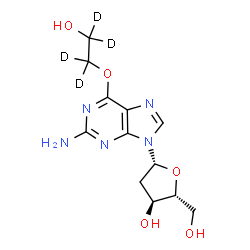 ChemSpider 2D Image | 9-(2-Deoxy-beta-D-erythro-pentofuranosyl)-6-{[2-hydroxy(~2~H_4_)ethyl]oxy}-9H-purin-2-amine | C12H13D4N5O5