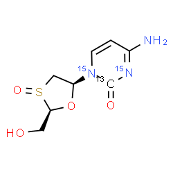 ChemSpider 2D Image | 4-Amino-1-[(2R,5S)-2-(hydroxymethyl)-3-oxido-1,3-oxathiolan-5-yl]-2(1H)-(2-~13~C,~15~N_2_)pyrimidinone | C713CH11N15N2O4S