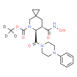 ChemSpider 2D Image | (~2~H_3_)Methyl (6S,7S)-7-(hydroxycarbamoyl)-6-[(4-phenyl-1-piperazinyl)carbonyl]-5-azaspiro[2.5]octane-5-carboxylate | C21H25D3N4O5