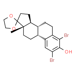 ChemSpider 2D Image | (8R,9R,13S,14S)-2,4-Dibromo-13-methyl-6,7,8,9,11,12,13,14,15,16-decahydrospiro[cyclopenta[a]phenanthrene-17,2'-[1,3]dioxolan]-3-ol | C20H24Br2O3