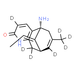 ChemSpider 2D Image | (1R,9R,13E)-1-Amino-13-ethylidene-11-(~2~H_3_)methyl(4,8,8,10-~2~H_4_)-6-azatricyclo[7.3.1.0~2,7~]trideca-2(7),3,10-trien-5-one | C15H11D7N2O