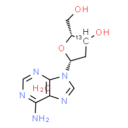 ChemSpider 2D Image | 9-{(3xi)-2-[(3-~13~C)Deoxy]-beta-D-glycero-pentofuranosyl}-9H-purin-6-amine hydrate (1:1) | C913CH15N5O4