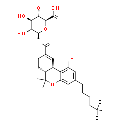 ChemSpider 2D Image | 1-O-({(6aR,10aR)-1-Hydroxy-6,6-dimethyl-3-[(5,5,5-~2~H_3_)pentyl]-6a,7,8,10a-tetrahydro-6H-benzo[c]chromen-9-yl}carbonyl)-beta-D-glucopyranuronic acid | C27H33D3O10
