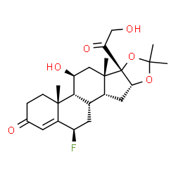 ChemSpider 2D Image | (4aR,4bR,5S,6aS,6bS,9aR,10aR,12R)-12-Fluoro-6b-glycoloyl-5-hydroxy-4a,6a,8,8-tetramethyl-3,4,4a,4b,5,6,6a,6b,9a,10,10a,10b,11,12-tetradecahydro-2H-naphtho[2',1':4,5]indeno[1,2-d][1,3]dioxol-2-one | C24H33FO6