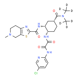 ChemSpider 2D Image | N-[(1S,2R,4R)-4-{Bis[(~2~H_3_)methyl]carbamoyl}-2-{[(5-methyl-4,5,6,7-tetrahydro[1,3]thiazolo[5,4-c]pyridin-2-yl)carbonyl]amino}cyclohexyl]-N'-(5-chloro-2-pyridinyl)ethanediamide | C24H24D6ClN7O4S