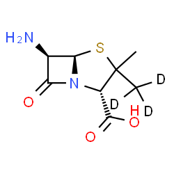ChemSpider 2D Image | (2S,5R,6R)-6-Amino-3-methyl-3-(~2~H_3_)methyl-7-oxo-4-thia-1-azabicyclo[3.2.0]heptane-2-carboxylic acid | C8H9D3N2O3S