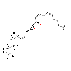 ChemSpider 2D Image | (5Z,8Z,10R)-10-Hydroxy-10-{(2S,3S)-3-[(2Z)-(4,4,5,5,6,6,7,7,8,8,8-~2~H_11_)-2-octen-1-yl]-2-oxiranyl}-5,8-decadienoic acid | C20H21D11O4