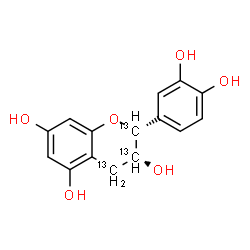 ChemSpider 2D Image | (2R,3R)-2-(3,4-Dihydroxyphenyl)-3,5,7-(2,3,4-~13~C_3_)chromanetriol | C1213C3H14O6