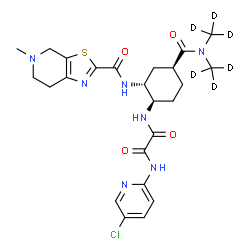 ChemSpider 2D Image | N-[(1R,2R,4S)-4-{Bis[(~2~H_3_)methyl]carbamoyl}-2-{[(5-methyl-4,5,6,7-tetrahydro[1,3]thiazolo[5,4-c]pyridin-2-yl)carbonyl]amino}cyclohexyl]-N'-(5-chloro-2-pyridinyl)ethanediamide | C24H24D6ClN7O4S