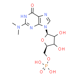 ChemSpider 2D Image | 2-(Dimethylamino)-9-(5-O-phosphono-beta-D-glycero-pentofuranosyl)-1,9-dihydro-6H-purin-6-one | C12H18N5O8P