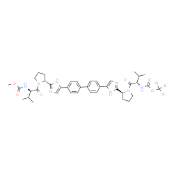 ChemSpider 2D Image | (~2~H_3_)Methyl {(2S)-1-[(2S)-2-{5-[4'-(2-{(2R)-1-[N-(methoxycarbonyl)-D-valyl]-2-pyrrolidinyl}-1H-imidazol-5-yl)-4-biphenylyl]-1H-imidazol-2-yl}-1-pyrrolidinyl]-3-methyl-1-oxo-2-butanyl}carbamate | C40H47D3N8O6