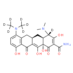 ChemSpider 2D Image | (4S,4aS,5aR,12aS)-7-{Bis[(~2~H_3_)methyl]amino}-4-(dimethylamino)-3,10,12,12a-tetrahydroxy-1,11-dioxo(4-~2~H)-1,4,4a,5,5a,6,11,12a-octahydro-2-tetracenecarboxamide | C23H20D7N3O7
