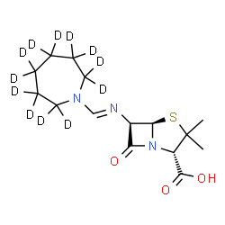 ChemSpider 2D Image | (2S,5R,6R)-6-{(E)-[(~2~H_12_)-1-Azepanylmethylene]amino}-3,3-dimethyl-7-oxo-4-thia-1-azabicyclo[3.2.0]heptane-2-carboxylic acid | C15H11D12N3O3S