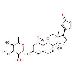 ChemSpider 2D Image | (3beta,5beta,9beta)-3-[(6-Deoxy-3-O-methyl-alpha-D-talopyranosyl)oxy]-14-hydroxy-19-oxocard-20(22)-enolide | C30H44O9
