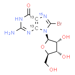 ChemSpider 2D Image | 8-Bromo(4,5-~13~C_2_,5-~15~N)guanosine | C813C2H12BrN415NO5