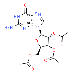 ChemSpider 2D Image | 2',3',5'-Tri-O-acetyl(4,5-~13~C_2_,5-~15~N)guanosine | C1413C2H19N415NO8