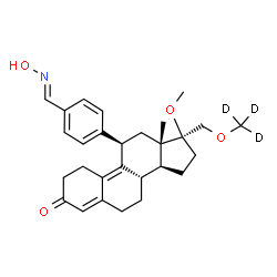 ChemSpider 2D Image | (11beta,17beta)-11-{4-[(E)-(Hydroxyimino)methyl]phenyl}-17-methoxy-17-{[(~2~H_3_)methyloxy]methyl}estra-4,9-dien-3-one | C28H32D3NO4