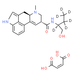 ChemSpider 2D Image | (8beta)-N-[(2S)-1-Hydroxy(2,3,3,4,4,4-~2~H_6_)-2-butanyl]-6-methyl-9,10-didehydroergoline-8-carboxamide (2Z)-2-butenedioate (1:1) | C24H23D6N3O6