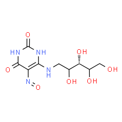 ChemSpider 2D Image | 1-Deoxy-1-[(5-nitroso-2,6-dioxo-1,2,3,6-tetrahydro-4-pyrimidinyl)amino]-D-glycero-pentitol | C9H14N4O7