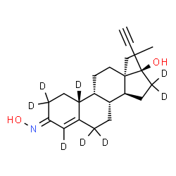 ChemSpider 2D Image | (3E,8R,9R,10R,13R,14S,17R)-13-Ethyl-17-ethynyl-3-(hydroxyimino)(2,2,4,6,6,10,16,16-~2~H_8_)-2,3,6,7,8,9,10,11,12,13,14,15,16,17-tetradecahydro-1H-cyclopenta[a]phenanthren-17-ol (non-preferred name) | C21H21D8NO2