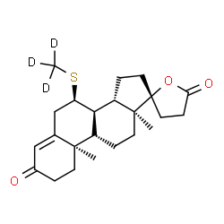 ChemSpider 2D Image | (7R,8R,9S,10R,13S,14S,17R)-10,13-Dimethyl-7-[(~2~H_3_)methylsulfanyl]-1,6,7,8,9,10,11,12,13,14,15,16-dodecahydro-3'H-spiro[cyclopenta[a]phenanthrene-17,2'-furan]-3,5'(2H,4'H)-dione | C23H29D3O3S