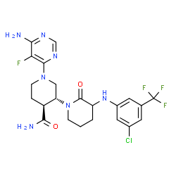 ChemSpider 2D Image | (3'R,4'S)-1'-(6-Amino-5-fluoro-4-pyrimidinyl)-3-{[3-chloro-5-(trifluoromethyl)phenyl]amino}-2-oxo-1,3'-bipiperidine-4'-carboxamide | C22H24ClF4N7O2