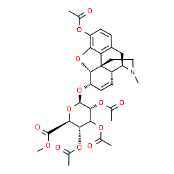 ChemSpider 2D Image | (5alpha,6alpha)-3-Acetoxy-17-methyl-7,8-didehydro-4,5-epoxymorphinan-6-yl methyl (3xi)-2,3,4-tri-O-acetyl-beta-D-ribo-hexopyranosiduronate | C32H37NO13