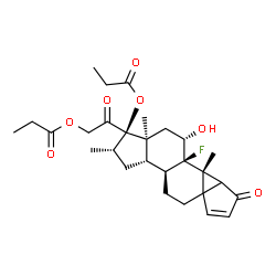 ChemSpider 2D Image | (10alpha,11beta,16beta)-9-Fluoro-11-hydroxy-16-methyl-2,20-dioxo-1,5-cyclopregn-3-ene-17,21-diyl dipropanoate | C28H37FO7