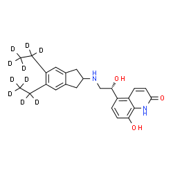 ChemSpider 2D Image | 5-[(1R)-2-({5,6-Bis[(~2~H_5_)ethyl]-2,3-dihydro-1H-inden-2-yl}amino)-1-hydroxyethyl]-8-hydroxy-2(1H)-quinolinone | C24H18D10N2O3