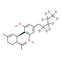 ChemSpider 2D Image | 2-[(1R,6R)-6-Isopropenyl-3-methyl-2-cyclohexen-1-yl]-1,3-dimethoxy-5-[(2,2,3,3,4,4,5,5,5-~2~H_9_)pentyl]benzene | C23H25D9O2
