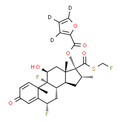 ChemSpider 2D Image | (6alpha,11beta,16alpha,17alpha)-6,9-Difluoro-17-{[(fluoromethyl)sulfanyl]carbonyl}-11-hydroxy-16-methyl-3-oxoandrosta-1,4-dien-17-yl 2-(~2~H_3_)furancarboxylate | C27H26D3F3O6S