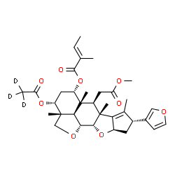 ChemSpider 2D Image | (2aR,3R,5S,5aR,6R,6aR,8R,9aR,10aS,10bR,10cR)-3-[(~2~H_3_)Ethanoyloxy]-8-(3-furyl)-6-(2-methoxy-2-oxoethyl)-2a,5a,6a,7-tetramethyl-2a,4,5,5a,6,6a,8,9,9a,10a,10b,10c-dodecahydro-2H,3H-cyclopenta[b]furo[
2',3',4':4,5]naphtho[2,3-d]furan-5-yl (2E)-2-methyl-2-butenoate | C34H41D3O9