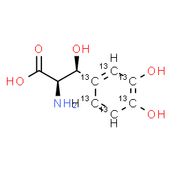 ChemSpider 2D Image | (betaS)-beta,3-Dihydroxy-D-(1,2,3,4,5,6-~13~C_6_)tyrosine | C313C6H11NO5